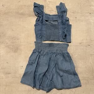 Paisley Lane Girls 2 Pc Chambray Denim Ruffle Crop Top Shorts Set Size 7 Smocked